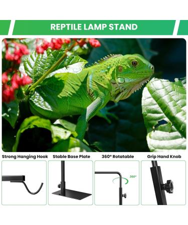 BrightArk Adjustable Reptile Heat Lamp Stand | Small Dome Lamp Bracket for Tortoise, Lizards, Bearded Dragon | 14-24 Inches Hanging Light Stand | Black - Buy Online on SooperMarket.com