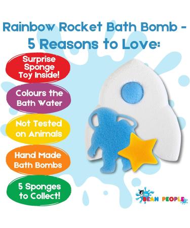 The Bean People Space Rocket-Themed Bath Bombs for Kids - Rainbow Coloured Kids Bath Bombs with Toys Inside Sponge Bath Toys 5 to Collect Fantastic Scent Rainbow Rocket - Buy Online on SooperMarket.com