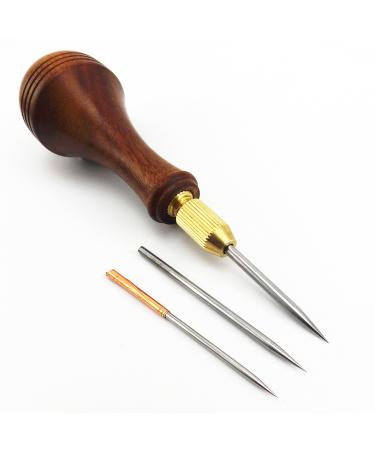 3pcs 1.5/2/2.5mm Leathercraft Switzerland Steel Sewing Stitching Round Needles Awl Tool Set Kit