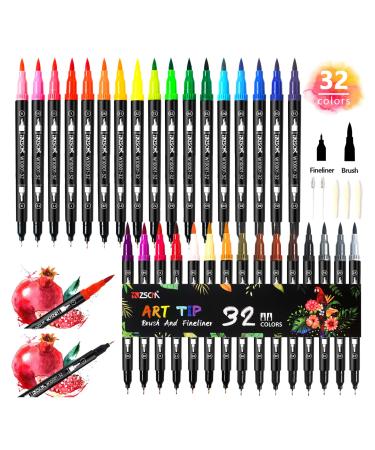 ZSCM 32 Colors Duo Tip Brush Markers Art Pen Set, Artist Fine and Brush Tip Colored Pens, for Kids Adult Coloring Books Christmas Cards Drawing, Note taking Lettering Calligraphy Bullet Journaling