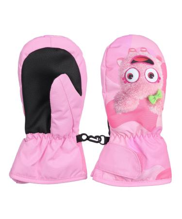 FAYHIJUN Waterproof Kids Mittens Toddler Winter Cold Weather Thermal Fleece Lined Warm PU Palm Gloves Snow Ski Glove for Age 1-9 Boys Girls Baby Skiiing Snowboarding Cycling Running Walking Outdoor Pink S(Age1-3)