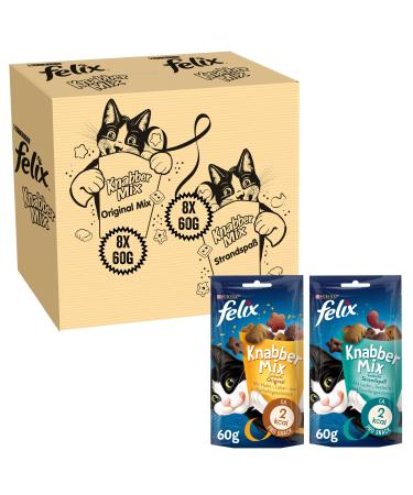 FELIX Nibble Mix Original & Beach Fun cat snack with different varieties Mixtray 2x(8x60g)