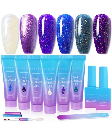 Makartt Poly Nail Gel Kit Galaxy Colors 15ML Gel Nail Buidler for Nail Extesion Gel Colors 6 Shimmer Night Sky Hard Gel for Nails UV Nail Gel Acrylic Gel All-in-one Gel Nail Starter Kit Galaxy Color Set