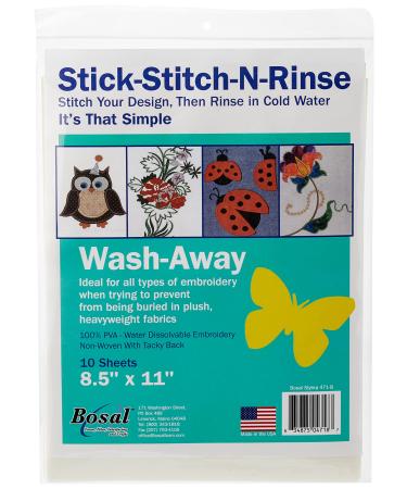 Bosal Stick  Stitch & Rinse 8.5x11 Interfacing  8.5 by 11  Clear