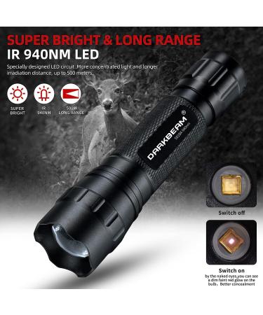 DARKBEAM Infrared 940nm Night Vision Scope Light - Long Range LED IR Flashlight for Hunting & Observation - Rechargeable Portable Tactical Illuminator Kit - Buy Online on SooperMarket.com