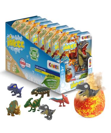 Inkee Surprise Dino 8 Set |Bath balls children with a surprise 8x egg shape bombs with dinosaurs figures peach-ie tea aroma 8x dinorex