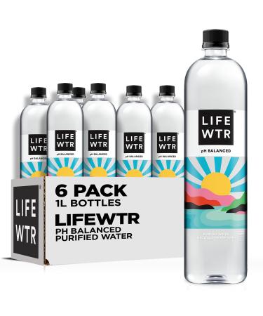LIFEWTR Premium Purified Water, pH Balanced with Electrolytes, 100% recycled plastic bottles, 33.8 Fl Oz, 1L (Pack of 6)