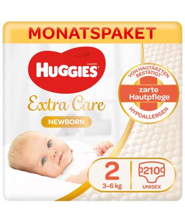 Huggies Newborn Baby diapers size 2 3 to 6 kg for newborns with wetness 210 diapers monthly box monthly pack large pack of size 2 (210 pieces) diapers