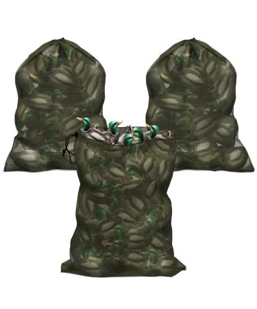 Nosiny 3 Pieces Mesh Duck Decoy Bags Mesh Duck Hunting Bag for Goose Turkey Waterfowl, 30 x 47 Inch Durable Light Weight Mesh Decoy Storage Bag with Shoulder Straps Green