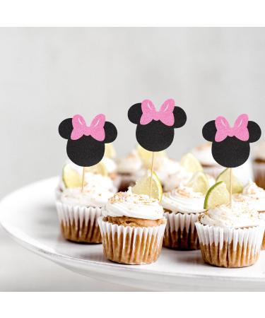 Arthsdite 24Pcs Mouse Inspired Cupcake Toppers with Pink Bow Black Glitter Mouse Cake Decorations for Baby Shower Wedding Kids Birthday Party Cake Decorations Supplies - Black Glitter - Buy Online on SooperMarket.com