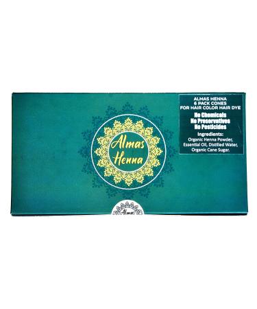 ALMAS 6 Pack Reddish Brown Henna Cones 30g - 100% Natural Hair Dye - Ready to Use Paste for Women - Buy Online on SooperMarket.com