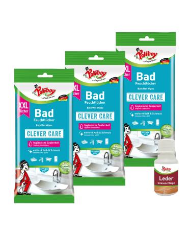 Poliboy XXL bathroom wet wipes - wet cleaning towels as a practical bathroom cleaner - 3x 24 towels - with product sample Bad XXL 24 pieces (3 -pack)