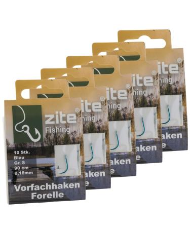 Zite Fishing Leader Hook Trout Tied Size 6-10 Fishing Hooks with Leader Line Trout Hooks Blue with Fishing Line 5x 8