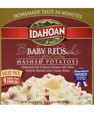 Idahoan Baby Reds Mashed Potatoes, Made with Gluten-Free Red & Russet Potatoes, 36.9oz Value Pack includes 9 Pouches (4 Servings Each)