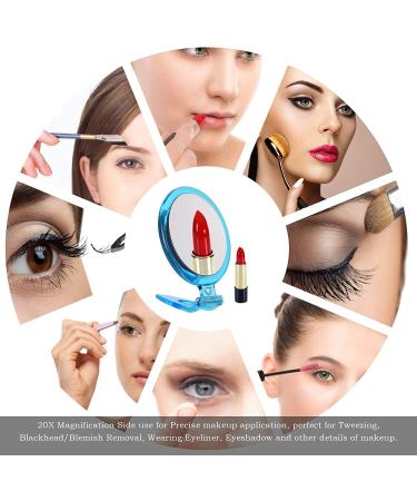 5-Inch 20X Magnifying Mirror | Two Sided | Folding Makeup Mirror for Makeup Application, Tweezing & Blackhead Removal - Blue - Buy Online on SooperMarket.com