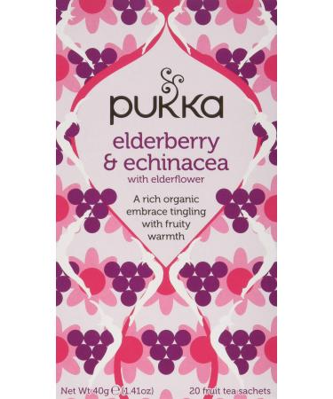 Pukka Teas Organic Elderberry & Echinacea with Elderflower Tea 20 Tea Bags Elderberry & Echinacea Herbal 20 Count (Pack of 1)