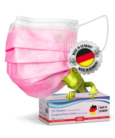 Kela OP mask - 50x medical mask pink/pink |100% made in Germany |Oeko-Tex Standard |Premium respiratory protection mouth protection op mask |MNS type iir disposable mask 1 piece (50s pack) pink