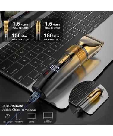 Hatteker Men's Professional Hair Clippers & T-Blade Trimmer Kit - Cordless Beard Cutting IPX7 Waterproof Gold - Grooming Essentials for Barbers & Home Use - Buy Online on SooperMarket.com
