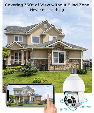 DocSmart 2K Outdoor Wireless Light Bulb Security Camera with 360Pan/Tilt, Color Night Vision and Siren Alarm - IP65 Home Security Camera with Auto Tracking and Two-Way Audio 2.4GHz - Buy Online on SooperMarket.com