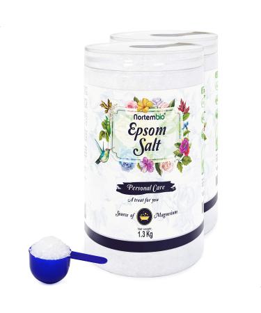 Nortembio Epsom Salt 2x1.3 kg. Concentrated source of natural magnesium.100% pure bathing salt no additives.Muscle relaxation and good sleep.Including e-book.1.3 kg (2 pack)