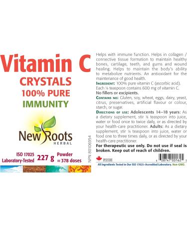 New Roots Herbal - Vitamin C Crystals 227g Powder - Helps in Collagen Formation to Maintain Healthy Bones Cartilage Teeth and Gums - Helps to Maintain and Support Immune Function 227 g (Pack of 1) - Buy Online on SooperMarket.com