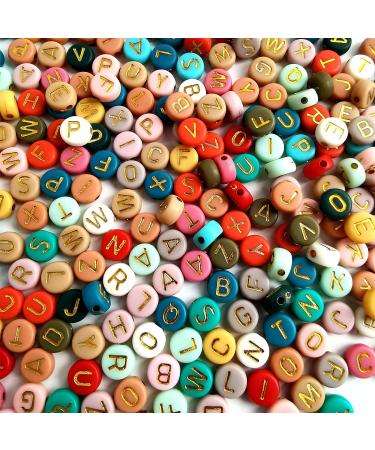 Amaney 1000pcs 4x7mm Round Letter Beads Colorful Acrylic with Gold Letter Alphabet for Jewelry Making Colorful&Gold