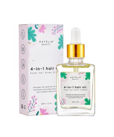 4-in-1 Katelia Beauty Multi-Purpose Hair Treatment: Nourishing Oil for Scalp Hair Brow & Beard - Promotes Growth Strength & Vitality Anti-Hair Loss 30 ml