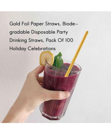 AIDIRui Gold Foil Paper Straws Biodegradable Disposable Party Drinking Straws Pack of 100 Holiday Celebrations - Buy Online on SooperMarket.com