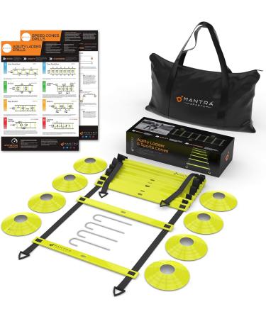 MANTRA SPORTS Agility Ladder, Football Training Equipment for Kids & Adults, Football Cones for Football Training, Football Cones Training Set, Coaching Equipment Kit for Goalkeepers, Rugby & Tennis