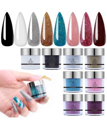 Dip Powder Nail Set, SEISSO 8 Colors Glitter Dipping Powder Starter Kit Pink Blue Grey for French Nail Art Manicure DIY Salon, Gifts for Women, No Need Nail Lamp Cured