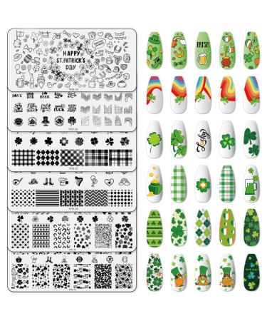 Whaline 6 Pieces St. Patrick's Day Nail Stamping Plates Kit Lucky Shamrock Rainbow Image Stamp Templates Irish Nail Art Plates for St. Patrick's Day DIY Print Manicure Salon Design Gift