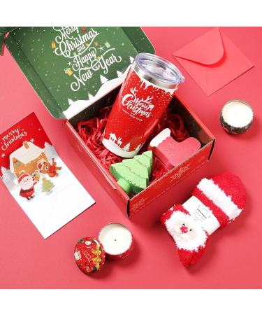 Christmas Gifts Basket for Women - Unique Gifts for Her with Socks, Candle, Tumbler in Red - Buy Online on SooperMarket.com