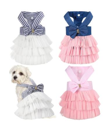 3 Pieces Dog Tutu Dresses Puppy Bow Knot Dress Pet Princess Dresses Striped Mesh Puppy Dog Dresses for Small Medium Cat Puppy Doggie Thanksgiving Christmas Clothes (XX-Large)