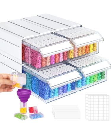Quefe 4pcs Diamond Painting Storage Containers  152 Slots Stackable Drawer Bead Organizer with Diamond Painting Accessories for Bead  Diamonds DIY Art Craft  Rhinestones  Seed