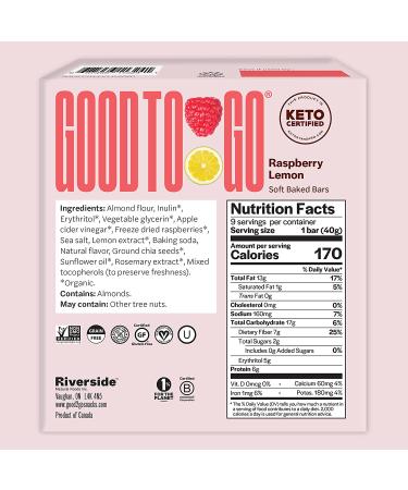 GOOD TO GO Soft Baked Bars - Raspberry Lemon, 9 Pack | Gluten Free, Keto, Paleo, Low Carb Snacks - Buy Online on SooperMarket.com