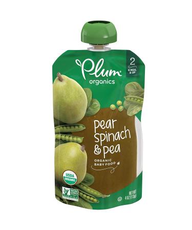 Plum Organics Stage 2 Baby Food Pouch | Pear Spinach & Pea | Organic Squeeze Pack for Babies, Kids, Toddlers | 4oz & 3.5oz (Pack of 6) - Buy Online on SooperMarket.com