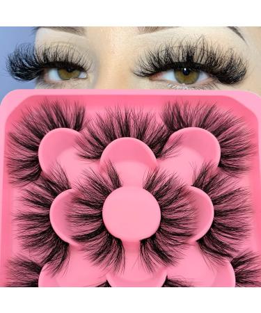 Fluffy Faux Mink Lashes Wispy False Eyelashes Wispy Dramatic Lashes 20MM Long Lashes Thick Volume Crossed Soft Curly Fake Lashes Lightweight Big Eye Lashes Pack 5 Pairs(5-06)