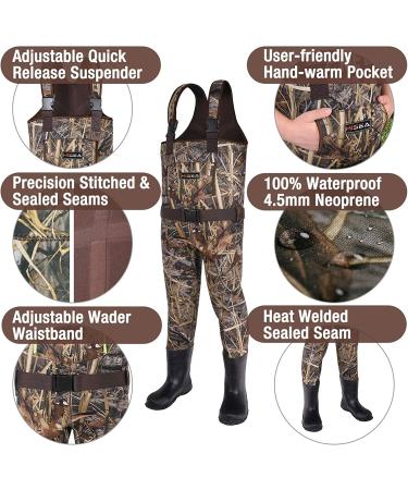 HISEA Kids Neoprene Chest Waders with Insulated Boots - Brown | Duck Hunting Waders for Boys & Girls Ages 6/7 - Buy Online on SooperMarket.com
