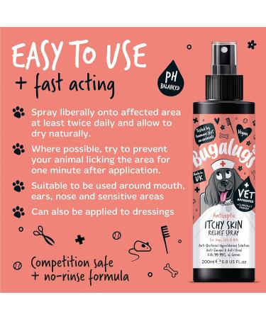BUGALUGS itchy dog skin relief Antiseptic spray for dogs puppy cats & pets - Dog grooming Antibacterial Antifungal for dog itchy skin relief- use with our dog shampoo sensitive skin 200ml Spray - Buy Online on SooperMarket.com