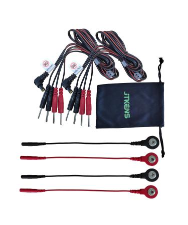 JTKENS 2pcs 4 in 1 Pin Type Electrode Lead Wires Cable for TENS/EMS/IF 2mm pin Cable connectors & 4pcs Tens Lead Wire Adapters