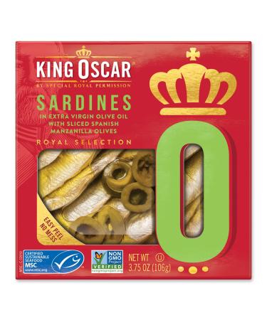 King Oscar Sardines In Extra Virgin Olive Oil With Sliced Spanish Manzanilla Olives 3.75 oz (106 g)