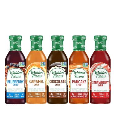 Walden Farms Caramel SyrupBlueberry SyrupStrawberry SyrupPancake SyrupChocolate Syrup  Sweet Syrups 12 oz. x5. CaramelBlueberryStrawberryPancakeChocolate
