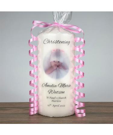 Personalised Christening Photo Candle - 7cm x 15cm White | Boy/Girl Baptism Keepsake - Buy Online on SooperMarket.com
