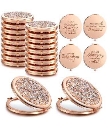 16 Pieces Pocket Mirror Inspirational Cosmetic Mirror Purses Compact Mirror Travel Magnifying Rhinestone Mirror Bridesmaid Mirror Thank You Gifts for Women Girls Friends Nurse Purses Wedding