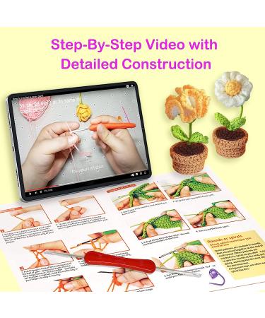 Qunland Crochet Kit for Beginners - 6 Pcs Potted Flowers DIY Kit for Adults and Kids - Yellow Crochet Starter Knitting Kit with Step-by-Step Instructions - Buy Online on SooperMarket.com
