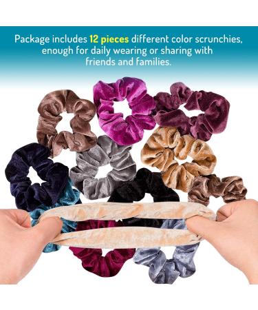 Hair Scrunchies Velvet Elastics Scrunchy Bobbles Soft Hair Bands Hair Ties (12 Colors) - Buy Online on SooperMarket.com