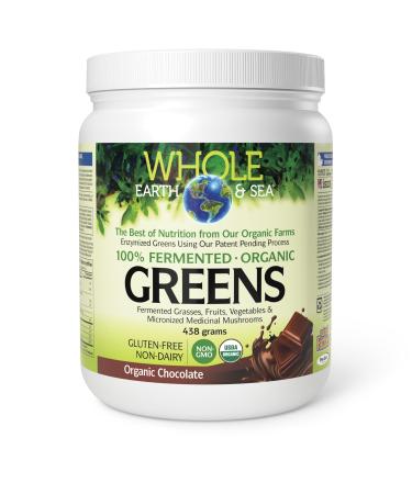 Natural Factors Whole Earth & Sea Greens Organic Chocolate Flavour 438g Powder 100% Fermented and Organic 6 g of Plant Protein per serving Vegan-Friendly Supports Active Healthy and Sustainable Lifestyle