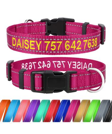 Tagme personalized dog collar for large dog with embroidered reflective nylon dog collar with pet name & telephone number hot pink l l (1 Pack) hot pink