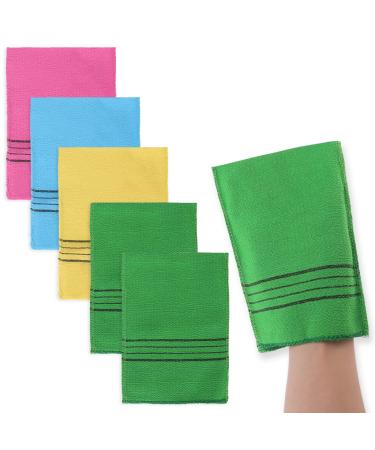 Sibba 5Pcs Asian Exfoliating Mitts Dual-Sided Korean Exfoliating Gloves Scrubbing Washcloth Italy Towel for Removing Dead Skin Callus Scrubber Shower Scrub Mitt Bath Accessories Sponges Loofah