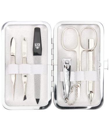 Three swords - 6 pcs.Nail care set 'Lucca' |Manicure & pedicure set in real leather gift box.Color: white |Contents: skin trays 2 tweezers double instrument nail clipper & nail file white